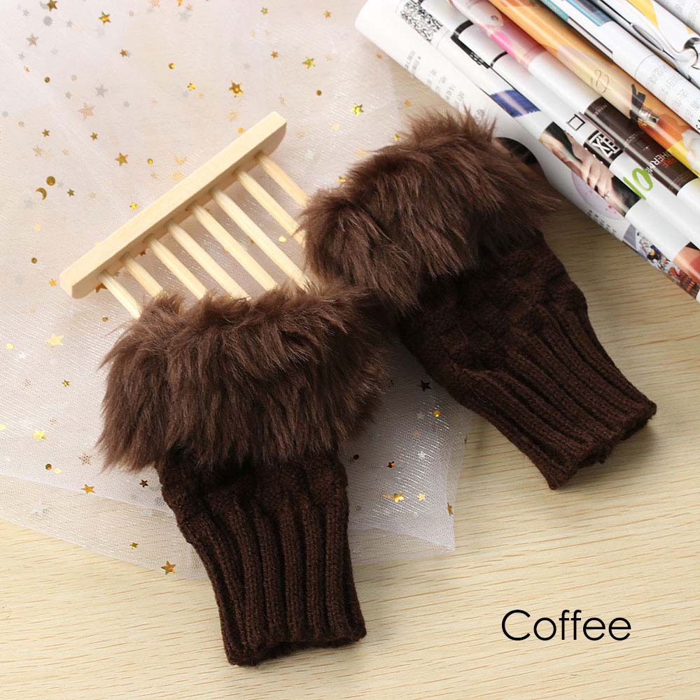 1 paar Wolle Mischung Faux Kaninchen Pelz Frauen Finger Handschuhe Gestrickte Häkeln Winter Dicke Handschuhe Warme Handschuhe Weibliche: Kaffee