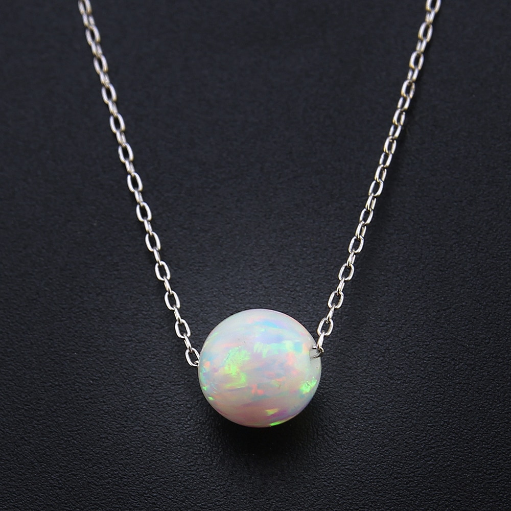 Halskette mit rundem Opal-anhänger, halskette mit weißem feueropal, Collier, 925 halsketten aus sterlingsilber, damenschmuck