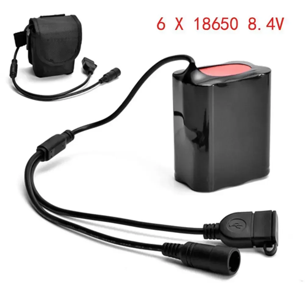 8.4V 12000mAh 6x 18650 Battery Pack + Lithium Ion Battery Bag for Bike Flashlight Bicycle Light Accessories Headlight Headlamp