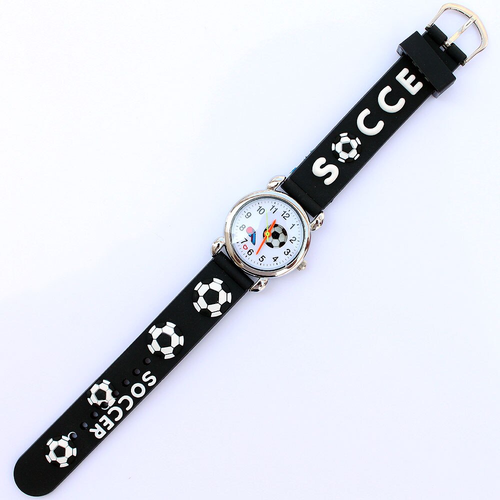 Populaire 3D Horloge Sport Voetbal Stijl Siliconen Band Kinderen Quartz Horloge Jongen Horloge Meisjes Horloge Cartoon Analoge Horloge: Black