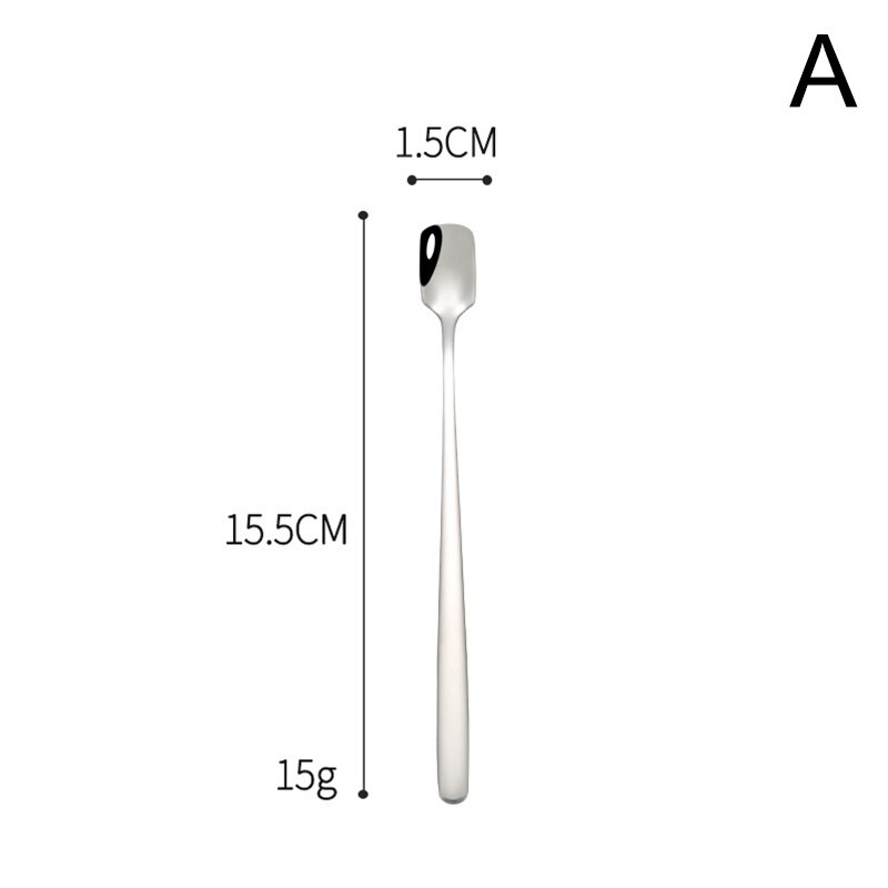 1PC Long Handle Stainless Steel Coffee Spoon Square Shovel Stirring Scoop Dessert Flatware Milk Tea Tools Cafe Kitchen Supplies: A