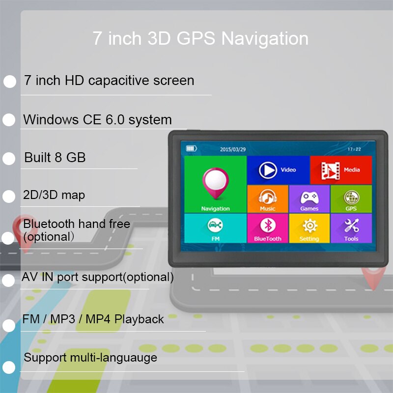 Gps Navigator 7 Inch Auto Gps Navigatie Mtk 800Mhz Ram 256M Rom 8G Hd 800*480 navigatiesysteem Kaarten Ondersteuning