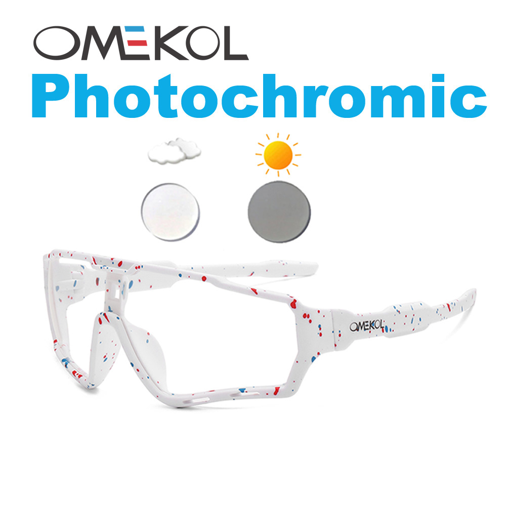 OMEKOL Brand Photochromic Sport Cycling Glasses Men Women Outdoor Sun Glasses Bike Bicycle Eyewear MTB Baseball Sunglasses: Blue