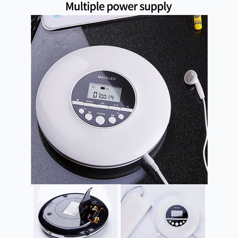 Reproductor de CD portátil, para adultos, estudiantes, niños, reproductor de CD de disco compacto Personal con conector de auriculares, Walkman con pantalla LCD-Whi