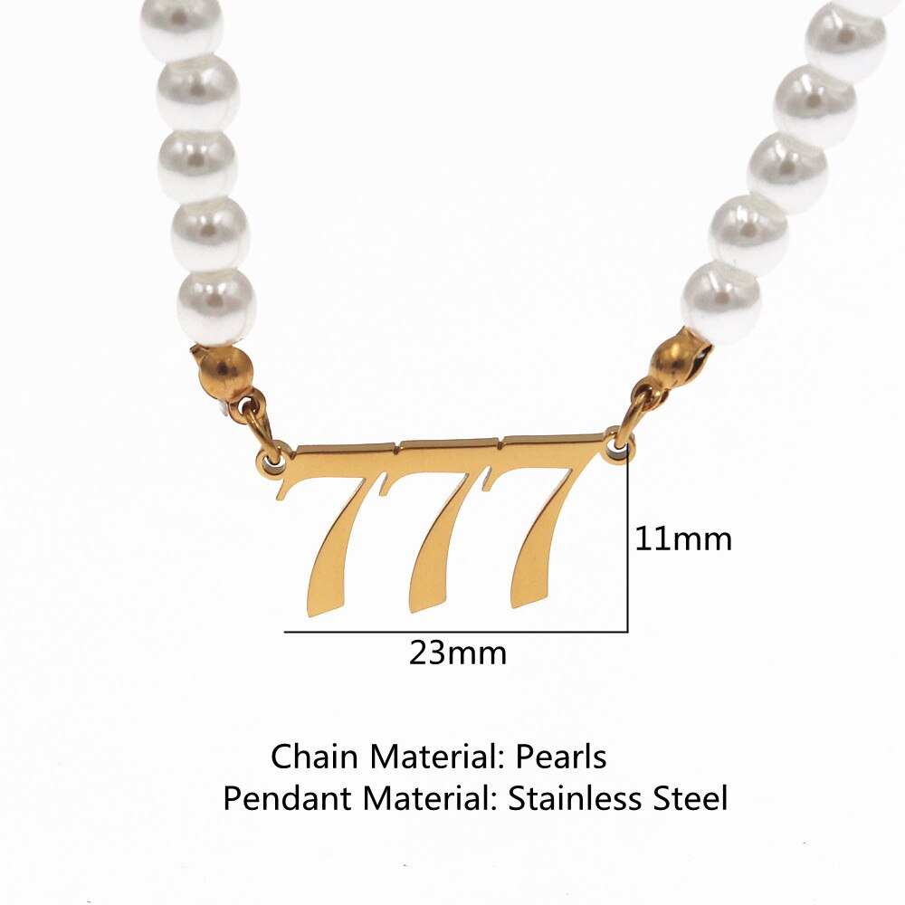 Edelstahl Engel Anzahl Halskette Perle Kette Choker 444 999 888 222 555 666 333 777 Boho Schmuck Teufel Colar gold Halsketten: Gold 777 Pearl