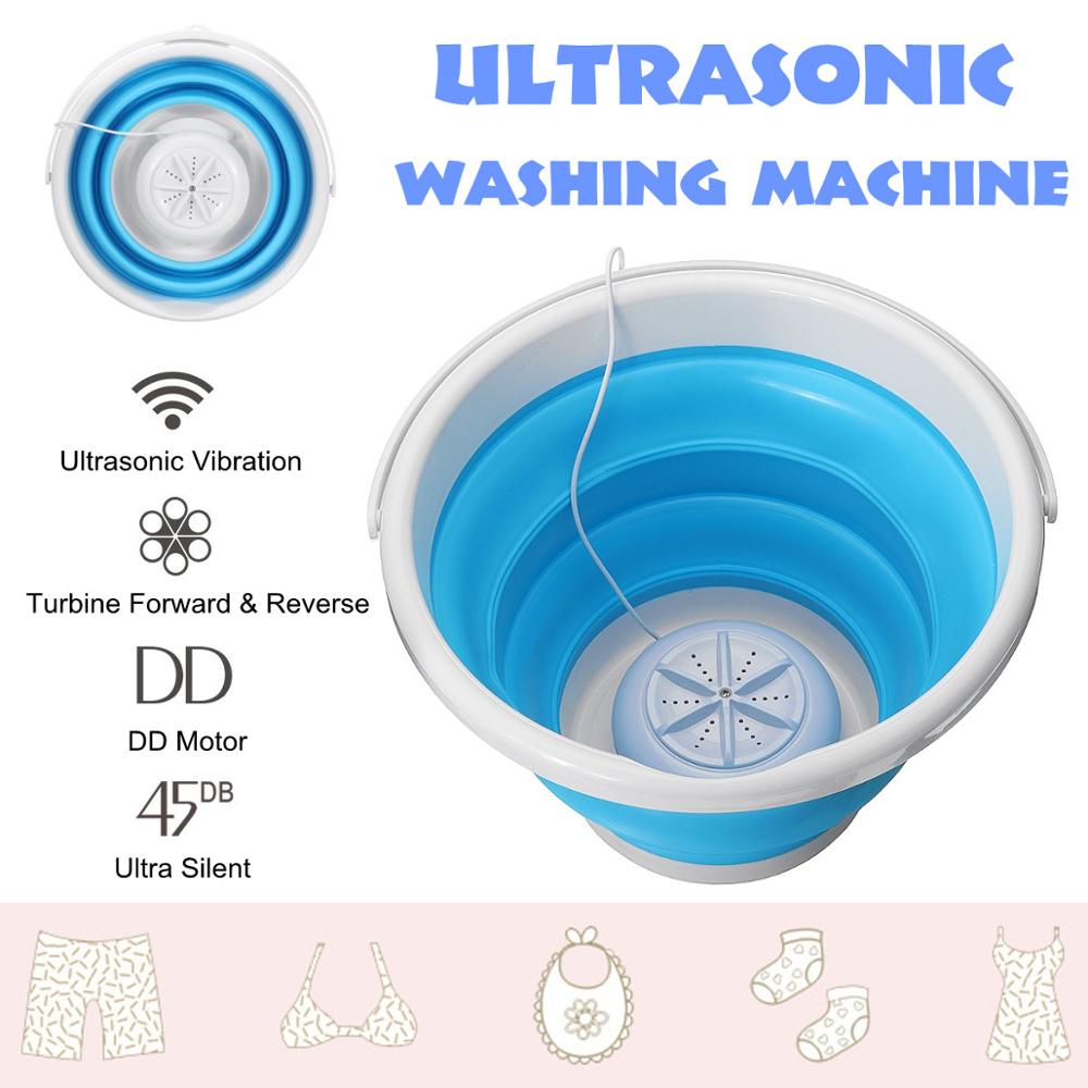 Mini vaskemaskine bærbar ultralydsrenser turbine sammenklappelig spand type tøjvask rengøring til hjemmerejse