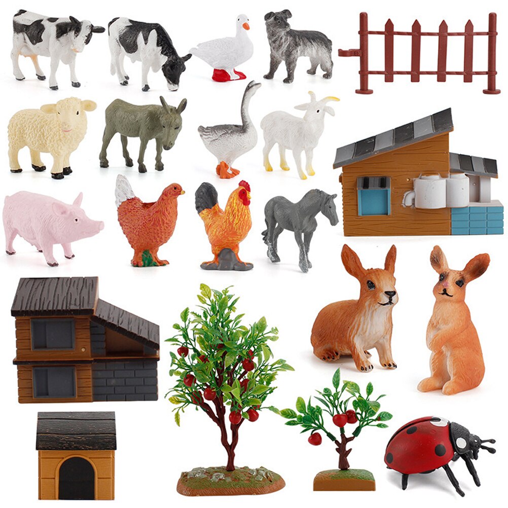 Mini Animal Figures Set Farm Animals Models Miniature Farm Scene Accessories Educational Kids Toy: Default Title