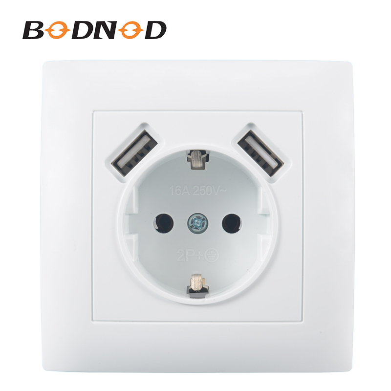 Usb Stopcontact Dubbele Usb-poort 5V 2A Eu Standaard Enchufes Met Grond Para Pared Dual Usb Charger Poort voor Mobiele LC--19