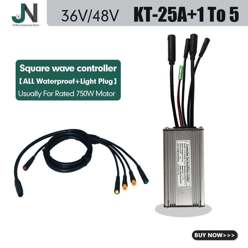 KT Ebike Controller 36V48V 250W-1000W Julet wodoodporna wtyczka 15A/17A/22A/25A/30A do zestawu do konwersji silnika elektrycznego roweru: 25A Squarewave 1T5
