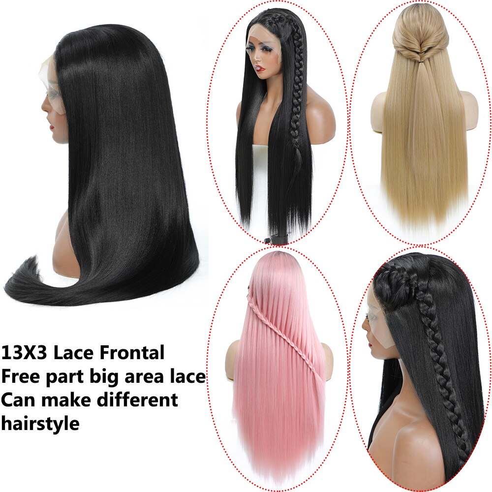 X-TRESS 13X3 Lace Front Synthetic Wigs For Women Black Colored Free Part Long Straight Soft Natural Daily Hair Wig 150% Density