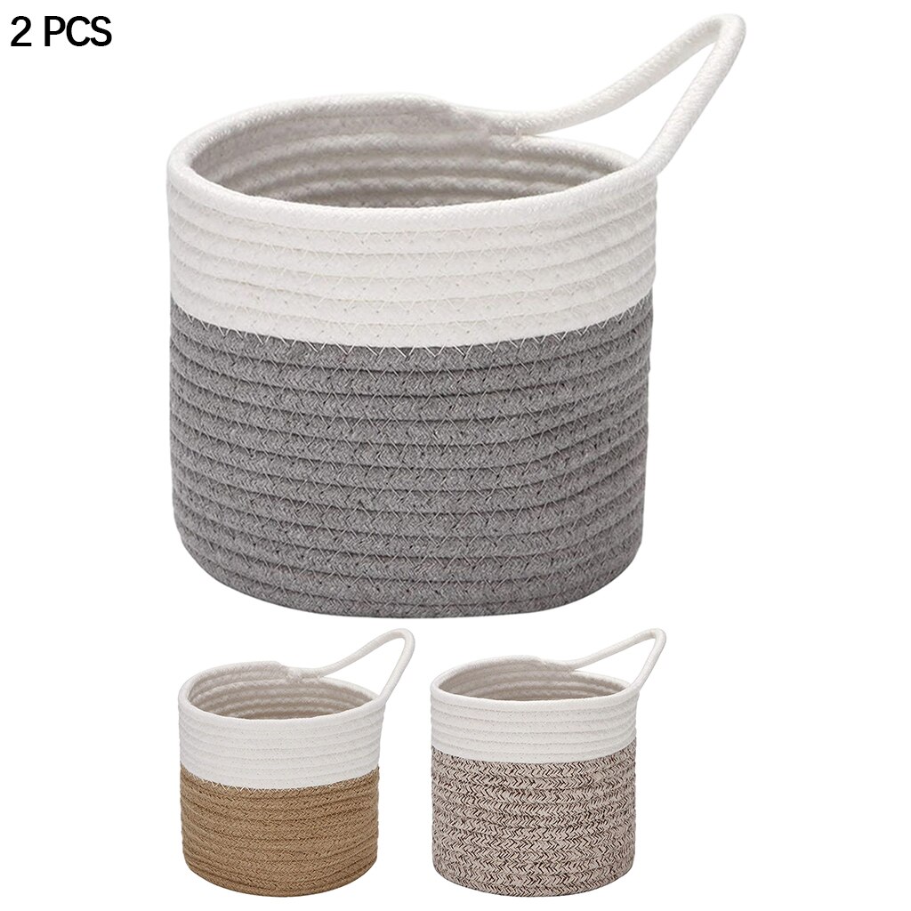 2 Pieces Small Cotton Rope Basket Sets Woven Baskets Storage Hanging Baskets for Organizing Round Baskets for Plants