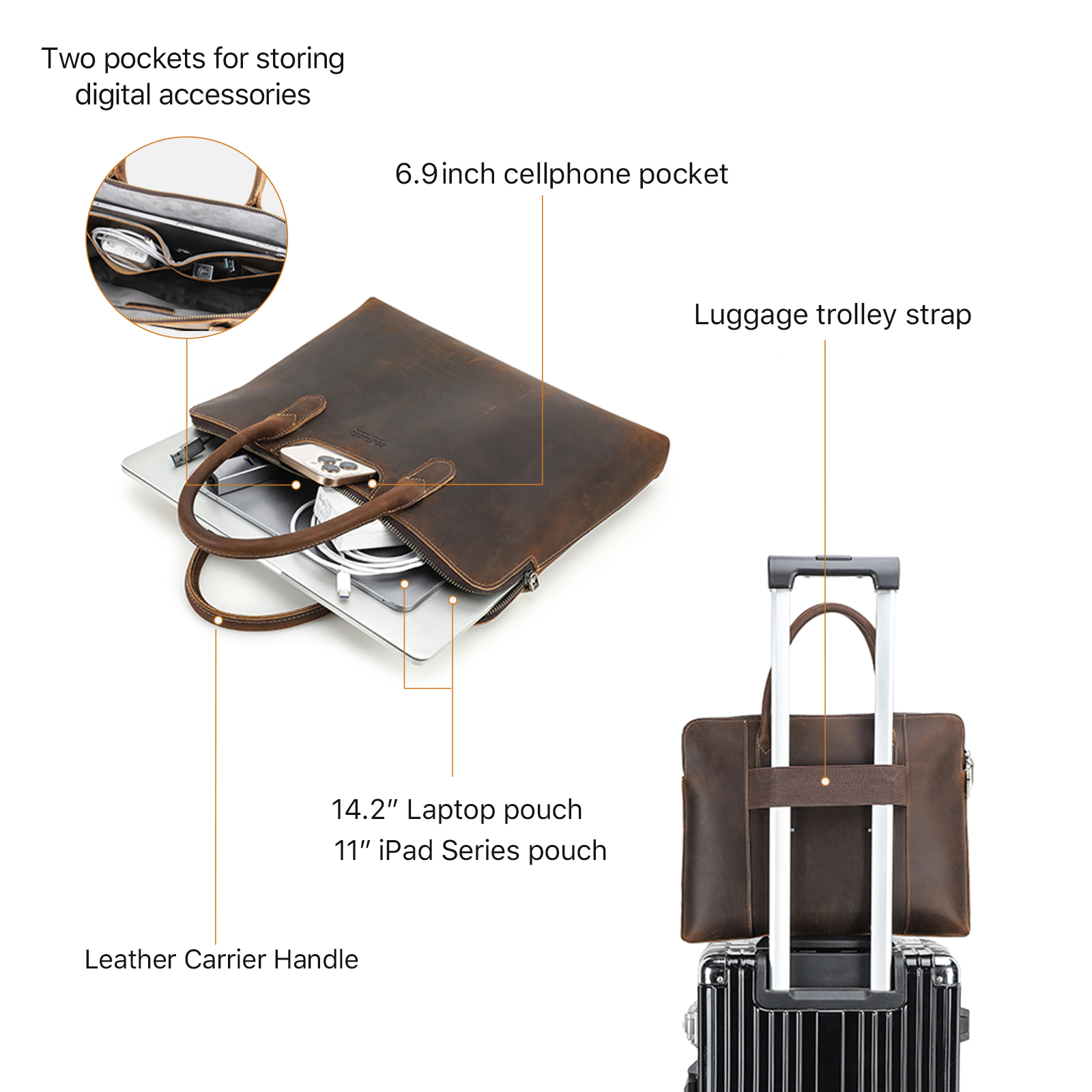 CONTACT'S Borsa da lavoro da uomo in vera pelle Valigetta in pelle Tote Borse per laptop Borsa da uomo di alta qualità per MacBook da 14,2 pollici