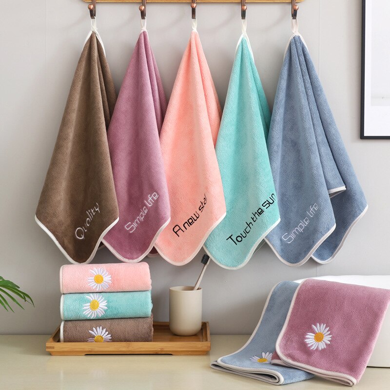 T041A nice Absorbent coral fleece Embroidered daisy letter hotel bath towels hand towels face towel