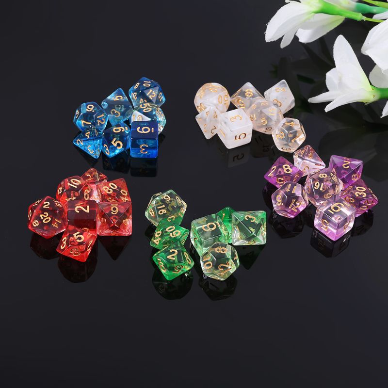 7pcs/set Transparent Sided Dice D4 D6 D8 D10 D12 D20 &amp; Dragon D&amp;D RPG Poly Table Board Games Toy