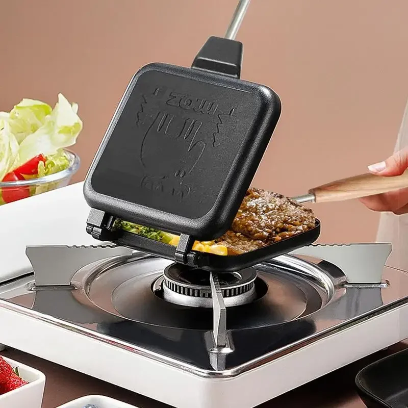 Doppelseitige Sandwich-Pfanne, antihaftbeschichtet, faltbar, Grillpfanne für Brot, Toast, Frühstücksmaschine, Waffel, Pfannkuchen, Küchenbedarf