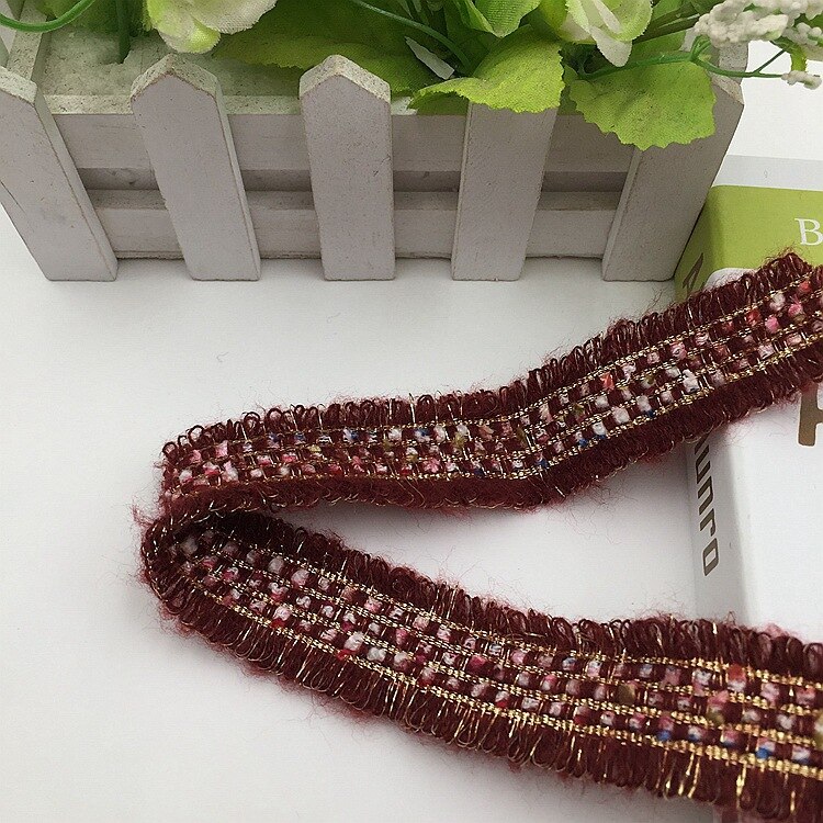 Sangle en Mohair de style effiloché et parfumé, 3CM, 10yards, avec perles de fil métallique, pour jeux, chapeaux, épingles Accessoires de couture: Wine