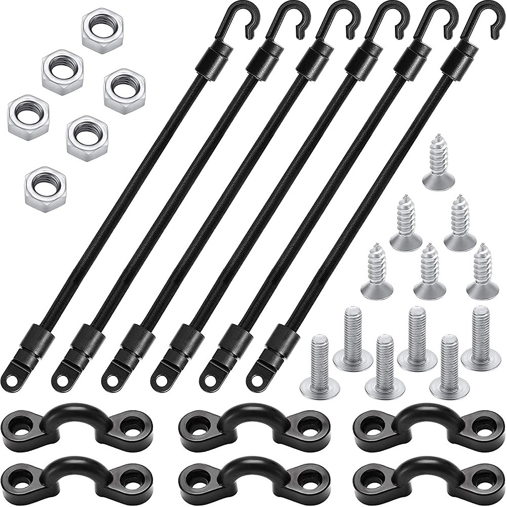 Flexible 18 Inch Fishing Rod Tie Down Straps for Secure Use on For Boat Deck or For Kayak Full Installation Kit