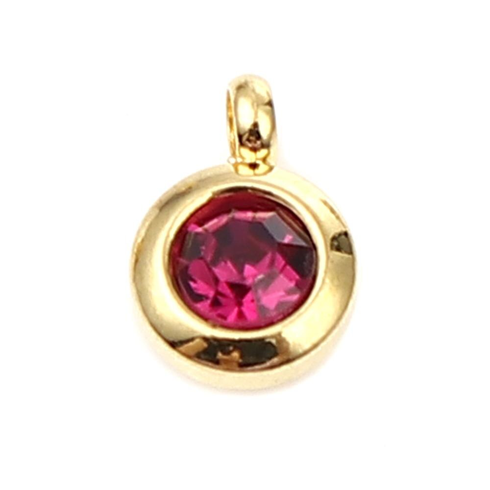 DoreenBeads Edelstahl Gold Farbe Charms Runde Multicolor Glas Anhänger DIY Machen Ohrringe Schmuck 9mm x 7mm, 2PCs: Purple
