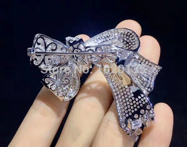 Zircon Bowknot Brooch - 64x47mm - Sterling Silver 925 - Trendy Women's Wedding Jewelry