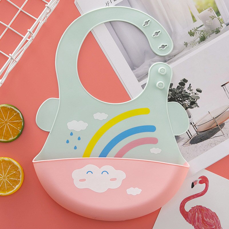 Waterproof Soft Silicone Baby Feeding Stuff Cute Flower Cloud Car Print Baby Bibs Adjustable Children Bib Kids Girl Boy Bibs: style1 d