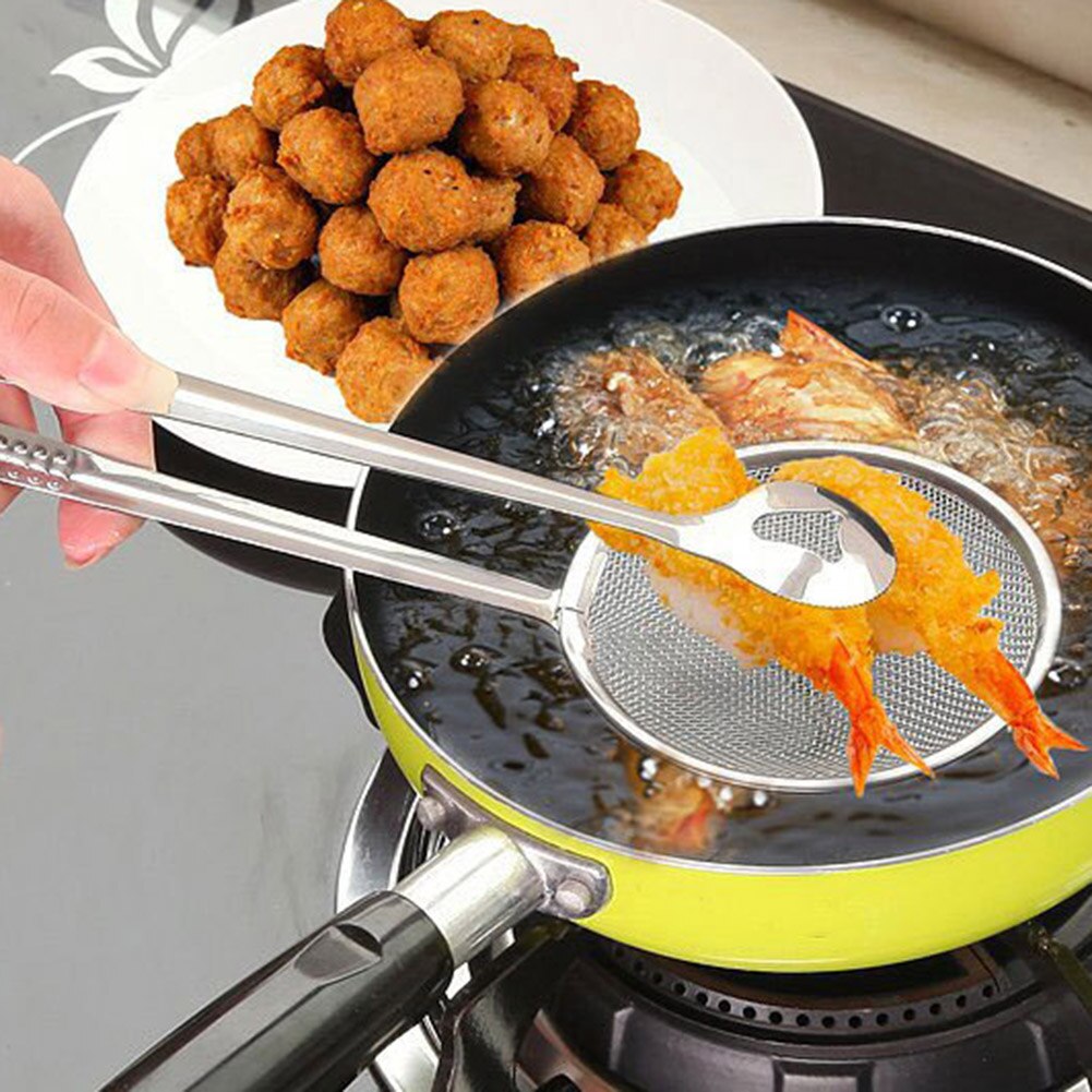 Rustfrit stål filterske med klip mad salat olie-stegning mesh filter til køkken bbq  js22