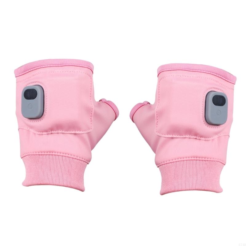 E74D Winter Elektrische Beheizte Handschuhe Praktische Winddicht USB Hand Heizung Handschuhe Waschbar Halb Finger Warme: Rosa