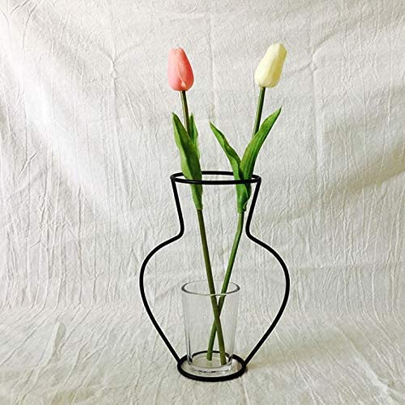 Vase en fer forgé avec cadre géométrique noir, support de plante en métal, Vase pour décoration de salon, bureau, chambre à coucher: D