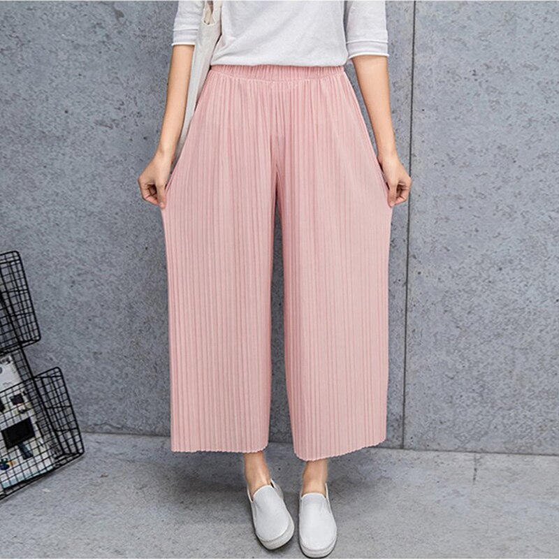 Vouw Geplooide Broek Vrouwen Broek Voor Vrouwen Bottoms Lente Zomer Casual Broek Midden Taille Wijde Pijpen Broek Vrouwelijke Pantalon mujer: pink