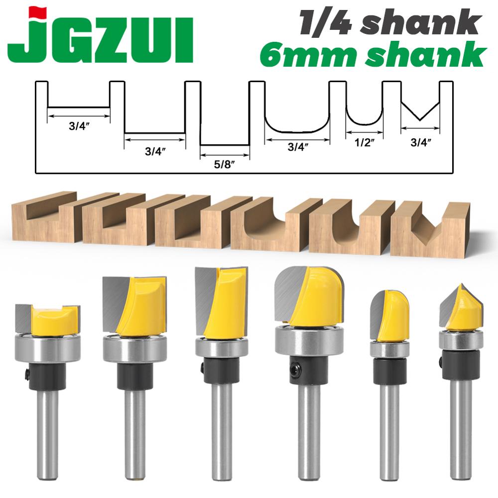 1/4"&amp; 6mm Shank Pattern Bit Flush Trim Bit Straight Bit with Bearing Hinge Mortising Router Bit Wood Trimmer Cutter