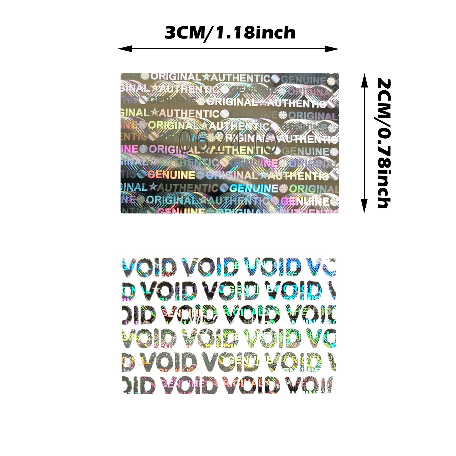 2x3cm Silver High Security Tamper Evident Stickers Authentic Warranty Void Seal Hologram Label with Unique Number Adhesive label