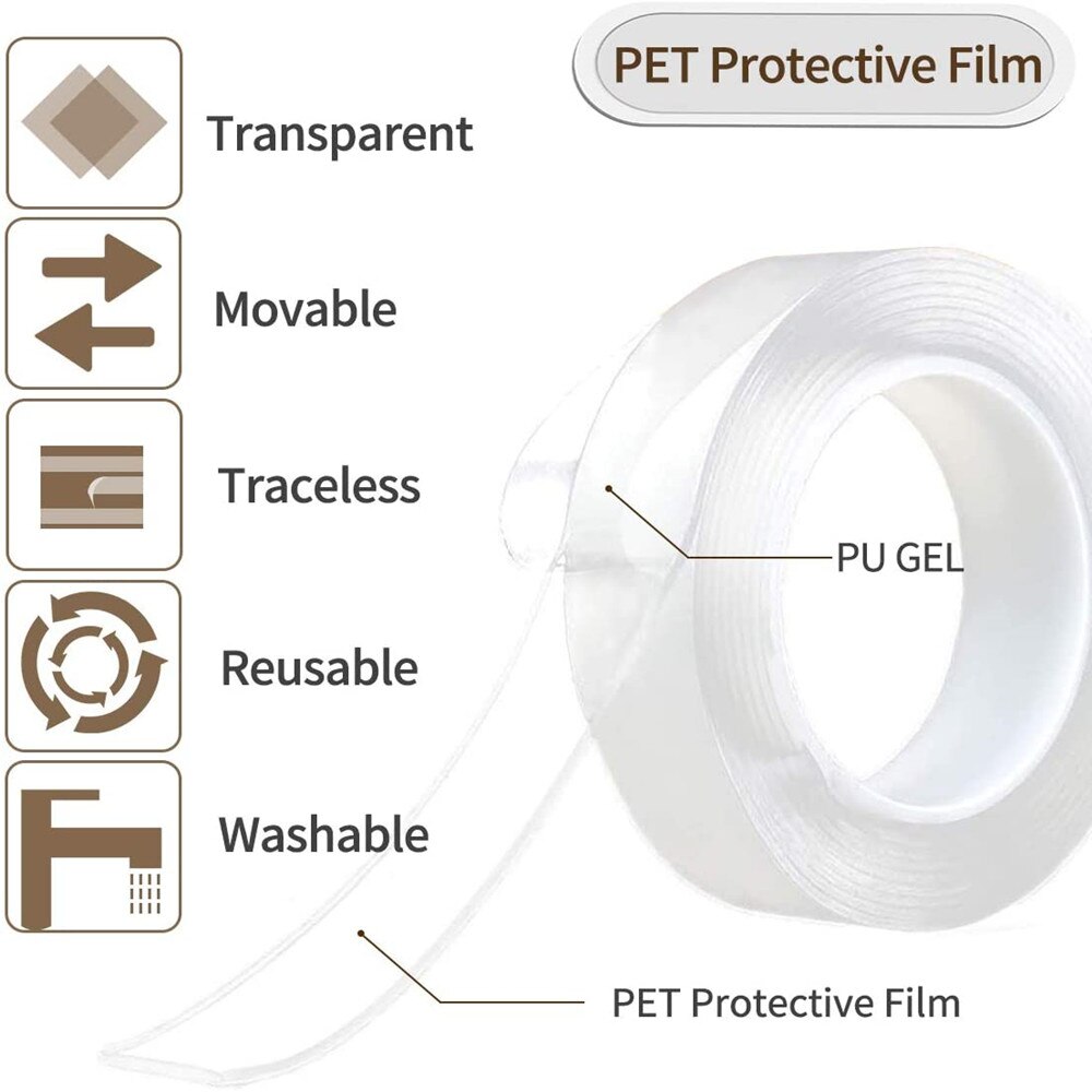 Transparante Non-marking Nano Waterdichte Dubbelzijdige Tape, Herbruikbare Badkamer Nano Dubbelzijdige Tape, automotive Huishoudelijk Gereedschap