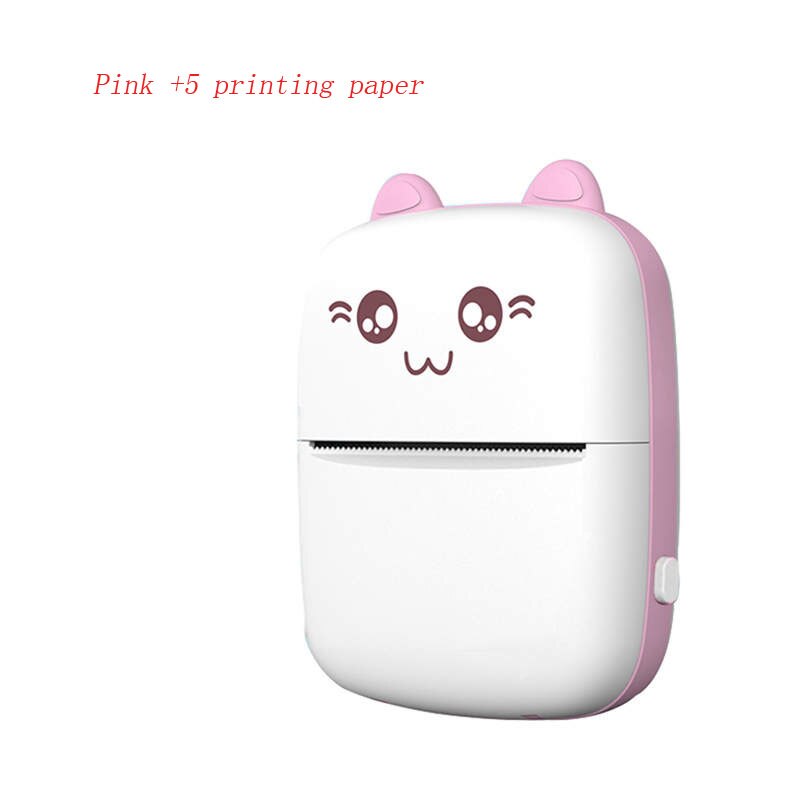 EZONE Mini Portable Photo Pocket Label Sticker Receipt Printer Mobile Printer School Office Supplies: Pink 5printing paper