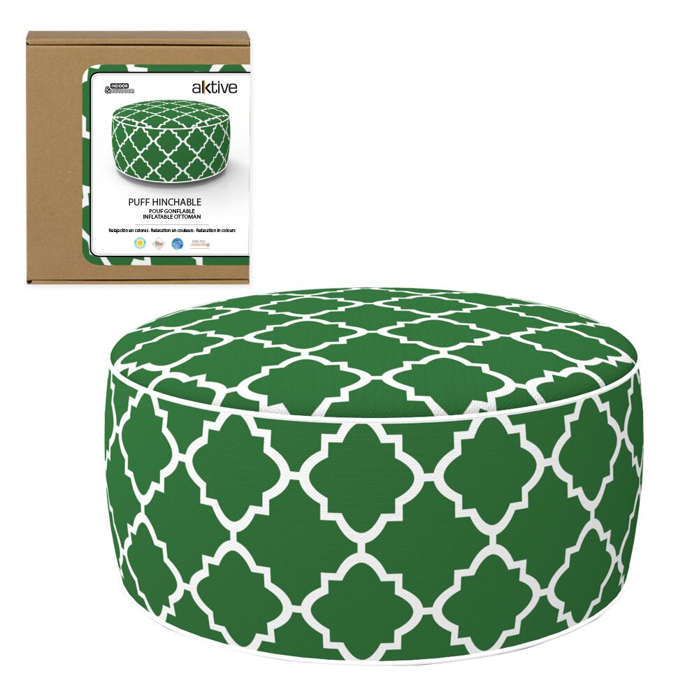 Puff Hinchable D53X23 CM Aktive, Puff asiento, Puff para sentar, Puff exterior, Muebles de salón, Puff asiento exterior: Mosaico verde