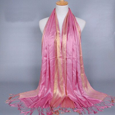 Hijab Femme Musulman Luxury Sparkly Gold Bright Silk Scarf Women Print Scarves Wraps Men Stoles Bandanas Bufanda Unisex Hombres: Pink