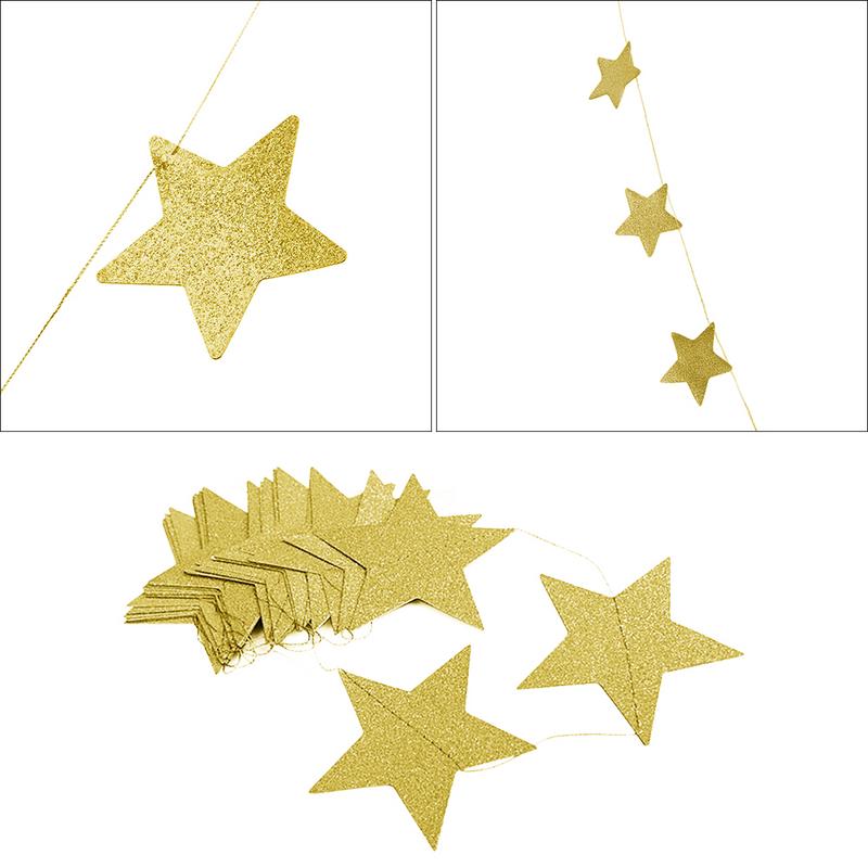 Stjärnor hängande dekoration girlander banderoll gnistrande stjärngirlander bunting för bröllop eller fester barnrum myggnät