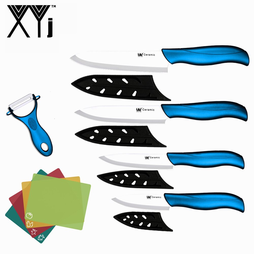 Xyj 9 stk keramiske køkkenknive pp skærebrætter klassificering skærebræt keramisk skræller frugt grøntsag madlavningsværktøj: Blå
