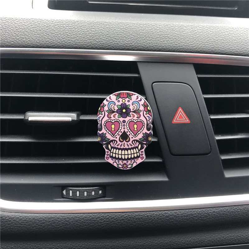 Ambientador de Clip de aire con cabeza de Calavera, accesorios de decoración montados en el aire acondicionado del coche, mejora el aroma de Perfume de aire, 1 unidad