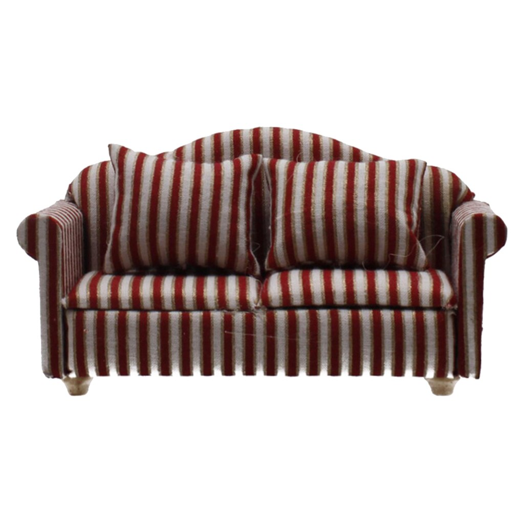 1:12 Schaal Poppenhuis Meubels Mini Sofa Love Seat Set Poppenhuisminiaturen Meubelen Decoratie Poppenhuis Asseccories Decor: Striped Love Seat