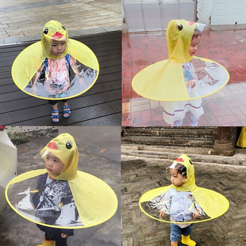 Cap Kids Baby Rain Coat Funny Cartoon UFO Duck Girls Boys Cute Umbrella Hat Magical Hands Children School Free Raincoat