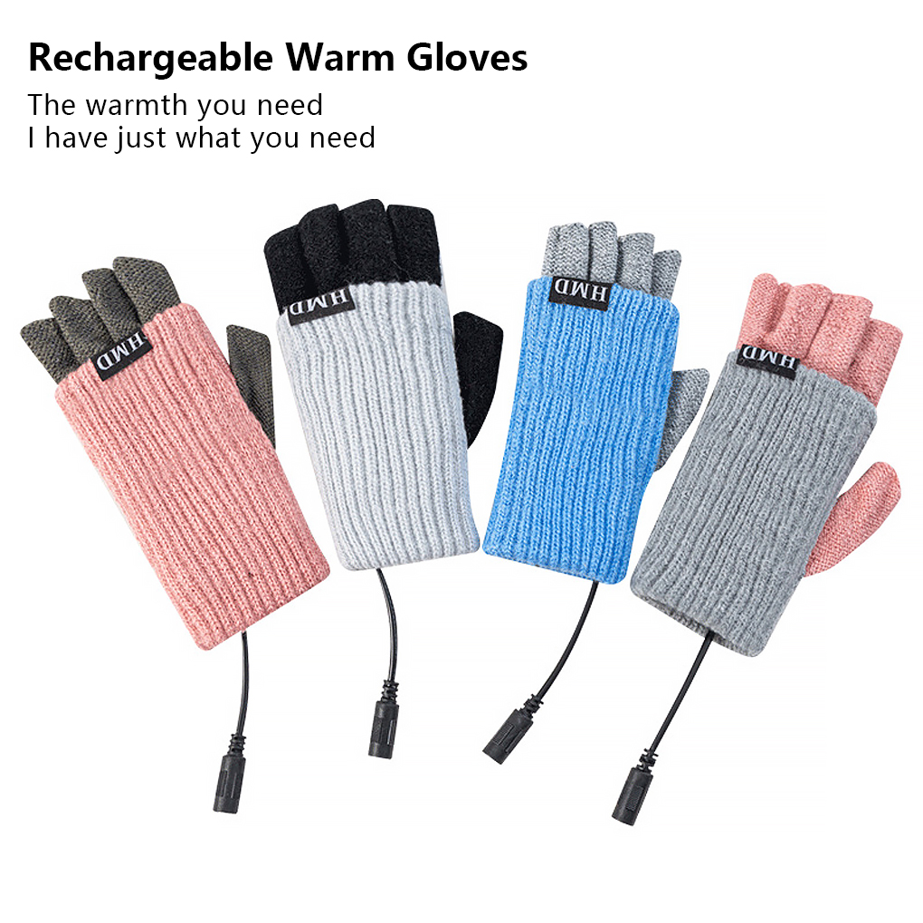 Fabric Fingerless Gloves Winter Men Women Electric Heating Hand Washable Office Mittens Hand Protector Dark Grey