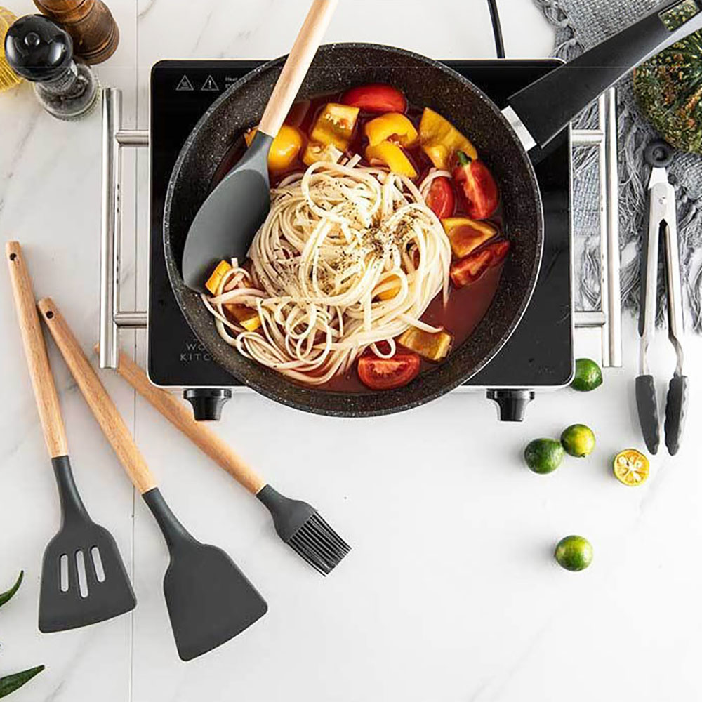 Black Silicone Cooking Utensils Set Kitchenware Heat Resistant Non-Stick Cooking Utensils Baking Kitchen Tools with Storage Box