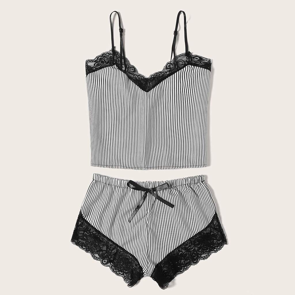 Pyjamas Women Pajamas Sleep Wear Women Lace Camisole Striped Bowknot Shorts Set Sleepwear Pajamas Lingerie пижама женская