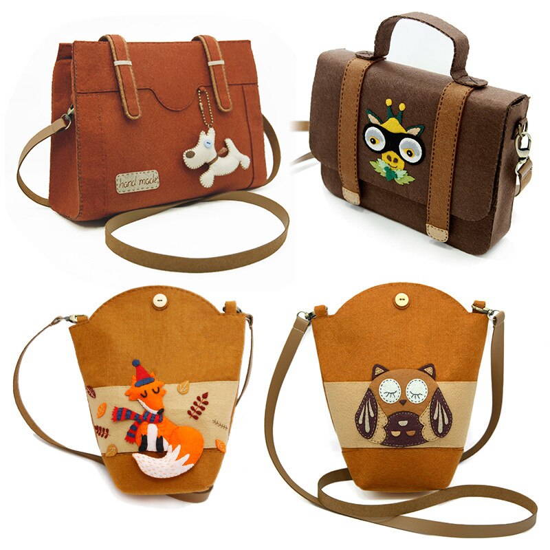 Handgjorda axelväska filt djur coach kvinnor handväskor diy paket set hantverk kit väska väska diy hantverk för barn messenger bag