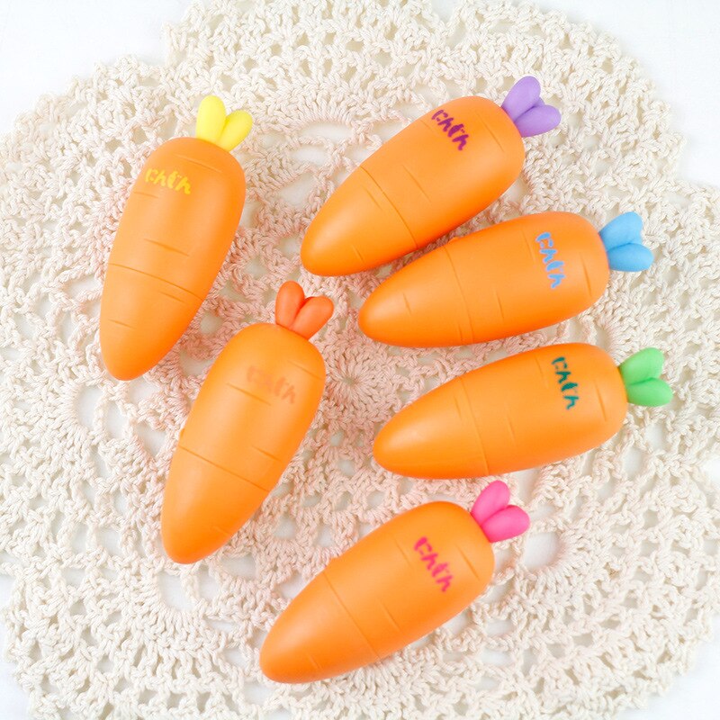 6pc/lot Big Head Carrot 6Color Highlighter Set Cartoon Student Mini Highlighter Pen Radish Head Highlighter Stationery