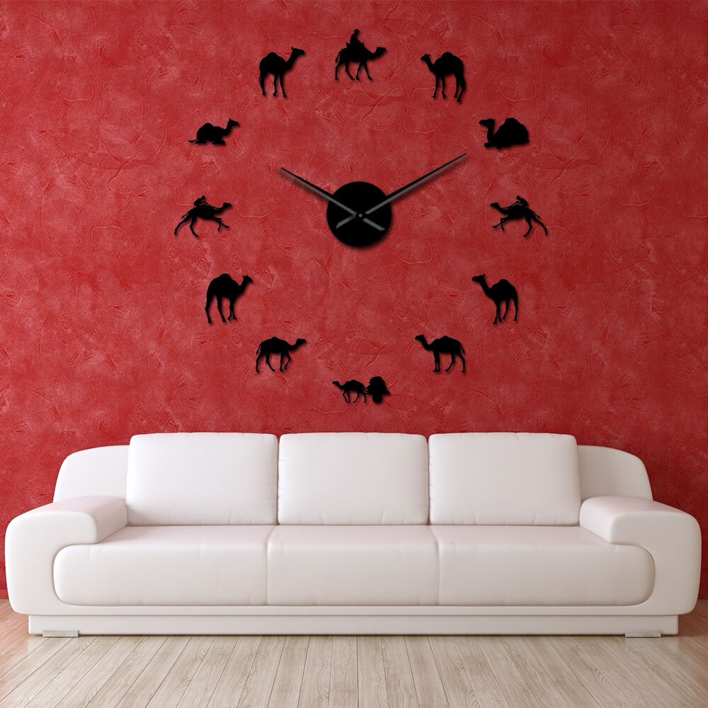 Dromedaris Arabische Woestijn Geest Dieren Spiegel Oppervlak Muur Horloge Bedouin Kameel Interieur Art Niet Tikkende 3D Muur Opknoping Horloge