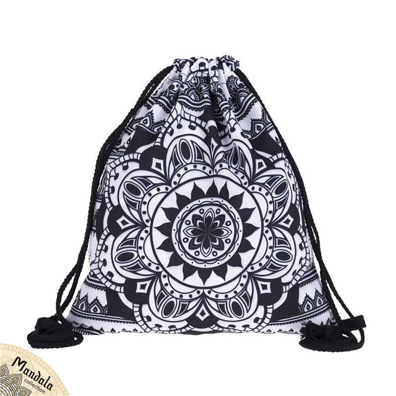 Sac à dos paquet poche corde sac femmes impression numérique Mandalas femelle fleur paquet tissu sac Europe amérique 3D