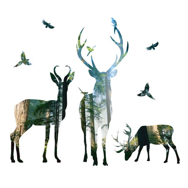 Wald Hirsch Fliegen VöGel Dekorative Zauberstab Aufkleber Für Heimat Dekoration Wohnzimmer Schlafzimmer Dekor PVC Tiere DIY Wandbild Kunst Poster: Ursprünglich Titel