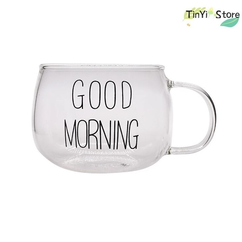 1/2/4PC Good Morning Milk Tea Coffee Yogurt Oat Cup Cocktail Glass Crystal Mugs Letter Printed Mug Transparent with Lip