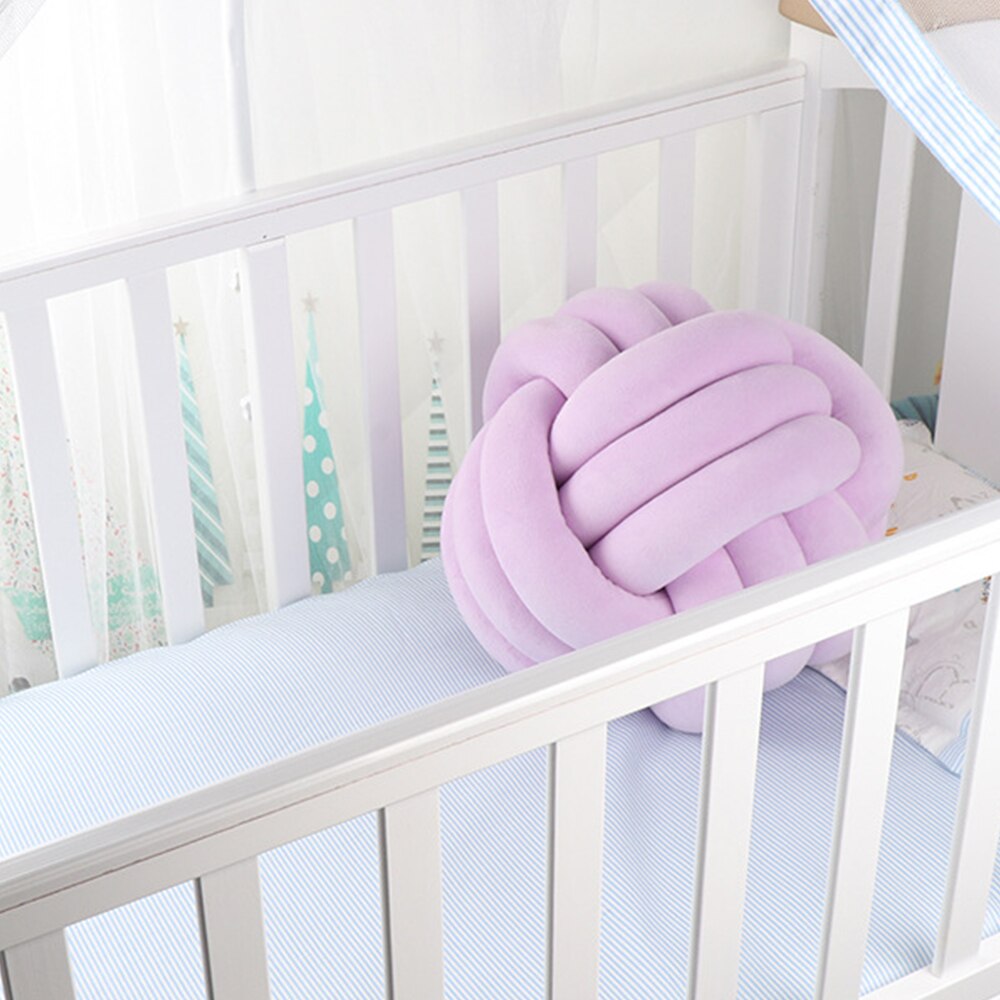 Handgemaakte Braid Knoop Bal Kussen Baby Room Decor Peuter Baby Wieg Bed Rugleuning Ronde Kussen Kinderen Spelen Zachte Bescherming