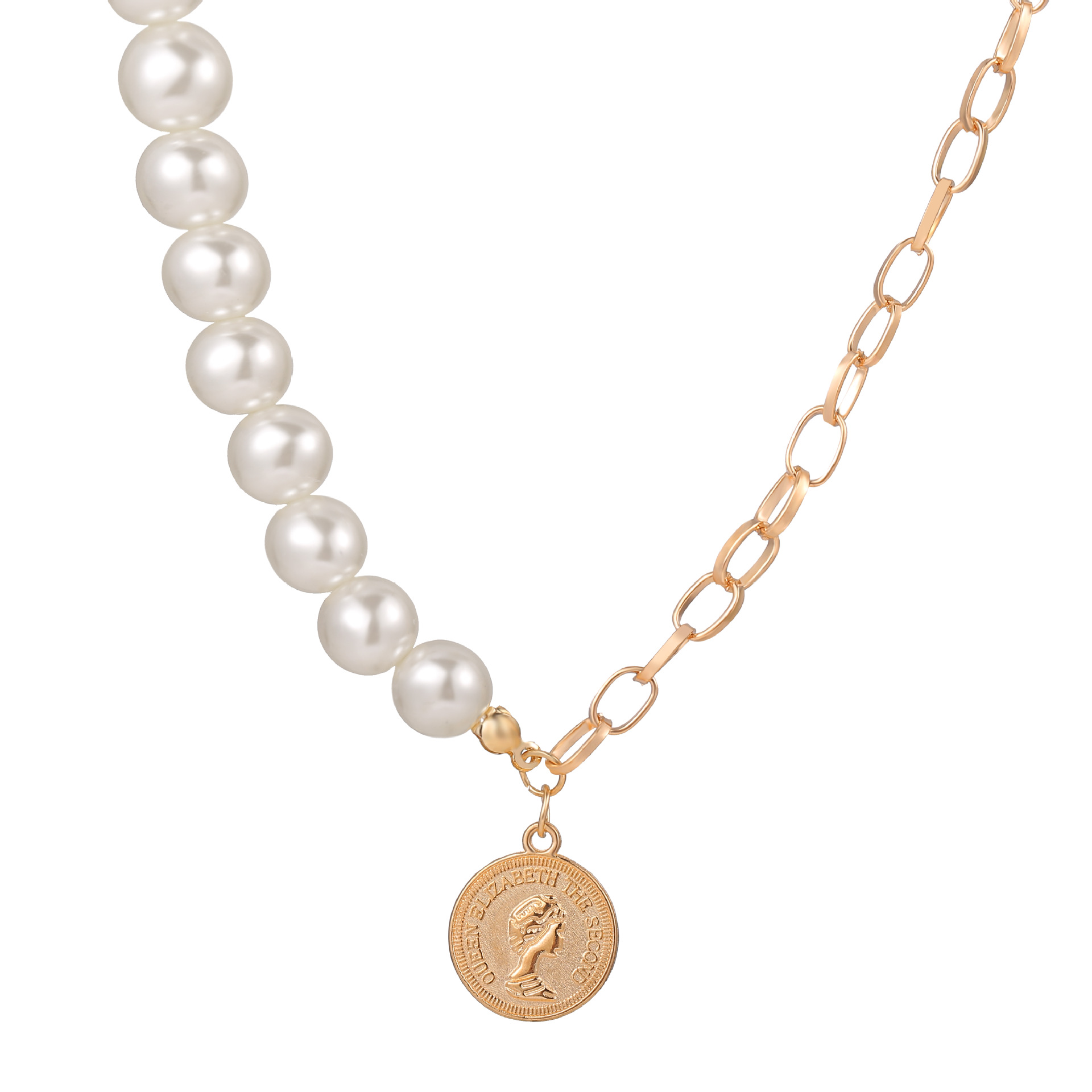 DIEZI Vintage Simple Imitation Pearl Short Collar Necklace Statement Choker Necklaces For Women Jewelry: coin gold